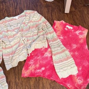 Gilded Intent Multicolor Knit Top and Pink Tie-Dye Sweater